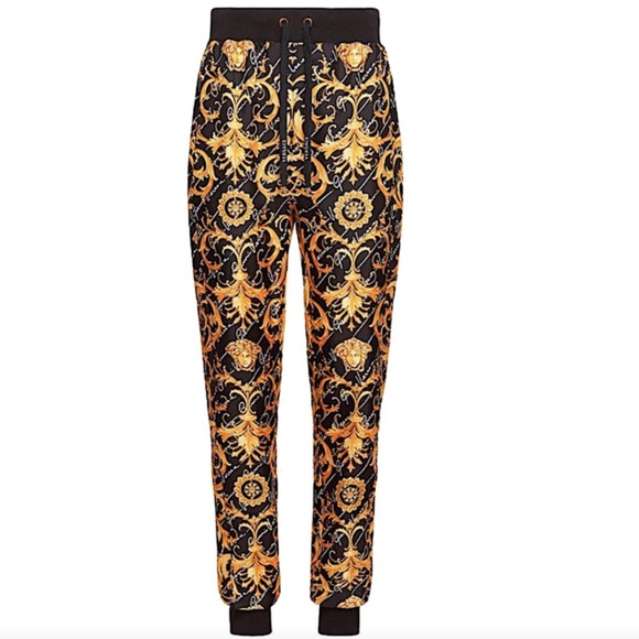 Versace Black/Gold with Tag Barocco Signature Print Silk Pants - Picture 1 of 10